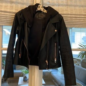 Blank NYC black leather jacket w hoodie